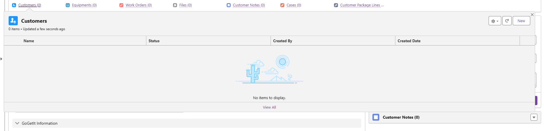 Lista de Customers de la Unit, con el botón New